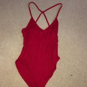 Red ribbed body suit